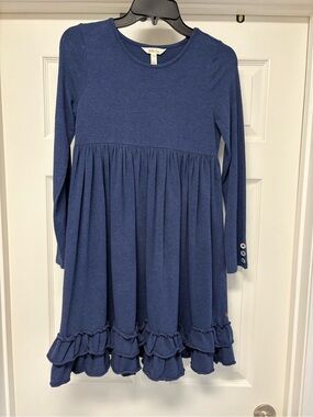 Matilda Jane Girls' Navy Long-Sleeve Ruffle Dress Size 14 Blue Fall Winter